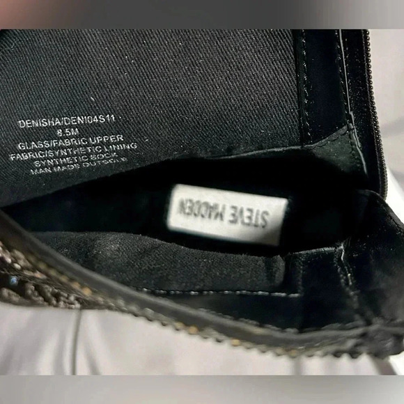 Never Worn STEVE MADDEN Denisha Glass and Fabric Ankle Boots, Size 8.5 - Picture 5 of 6